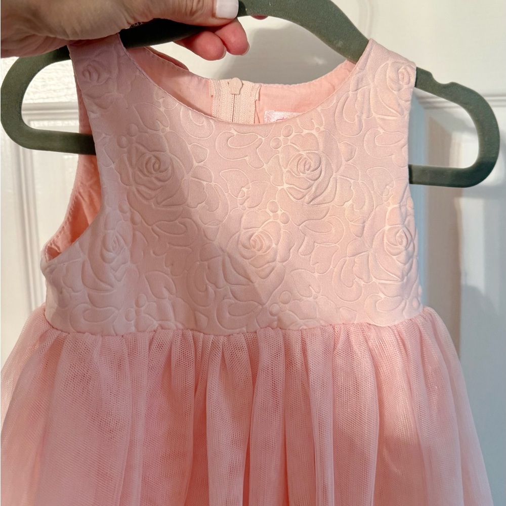 Popatu Baby Girl Pink Floral Tulle Overlay Dress - Picture 3 of 6